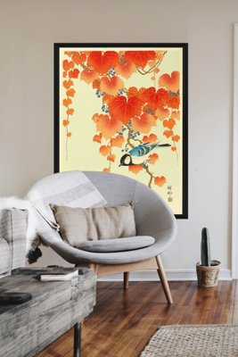Vintage poster Bird and Red Ivy by Ohara Koson