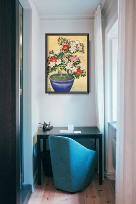 Canvas poster Blooming Azalea in Blue Pot by Ohara Koson