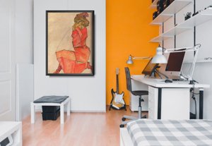 Poster Egon Schiele Print Kneeling Female in Orange Red Dress