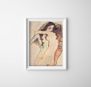 Vintage poster art Two Women Embracing Egon Schiele