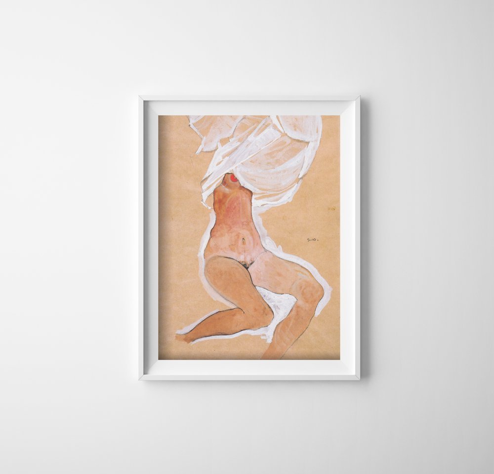 Sitting Nude Girl With Shirt Over The Head - Poster - VintagePosteria.com