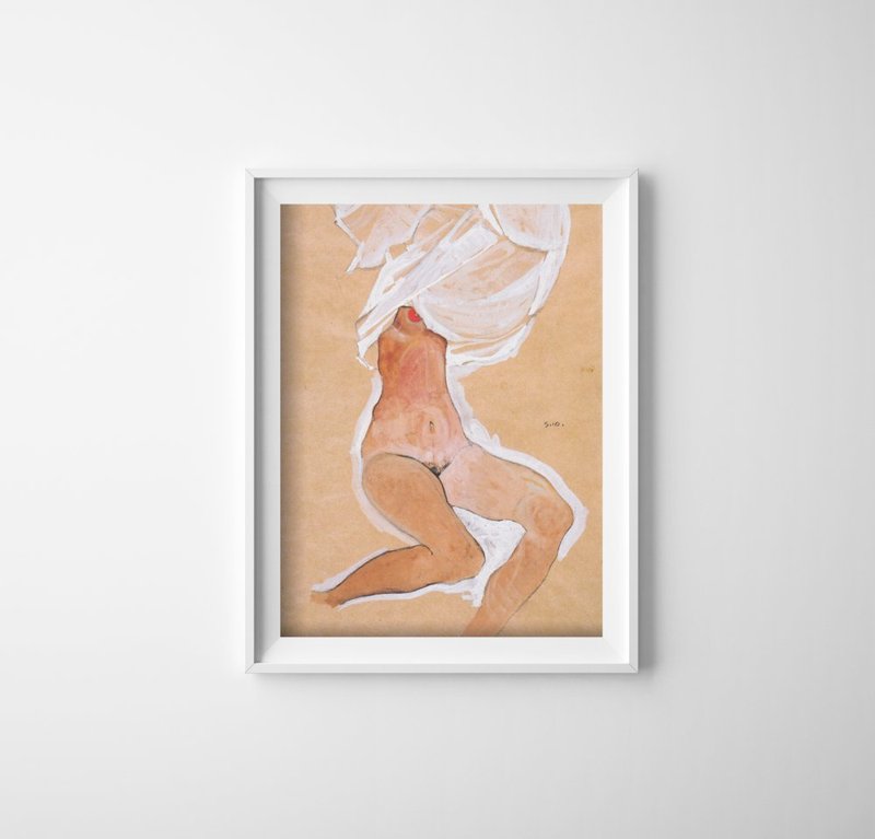 Vintage poster Sitting Nude Girl With Shirt Over The Head
