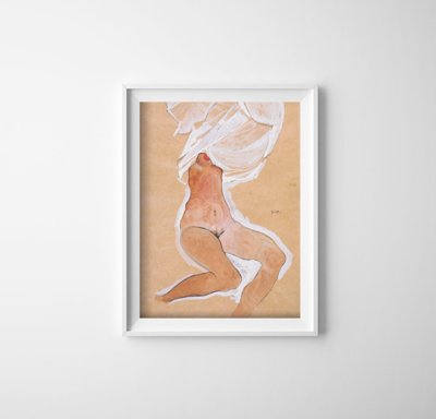 Vintage poster Sitting Nude Girl With Shirt Over The Head