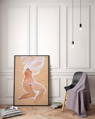 Vintage poster Sitting Nude Girl With Shirt Over The Head