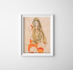 Vintage poster Sitting Girl With Falling Hair Egon Schiele