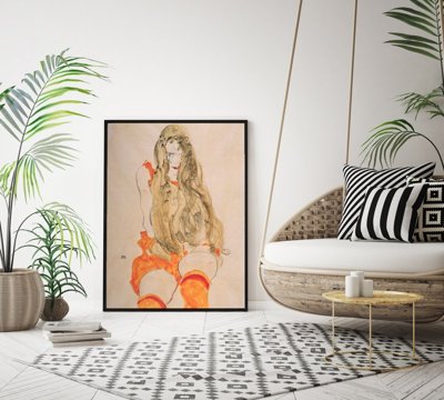 Vintage poster Sitting Girl With Falling Hair Egon Schiele
