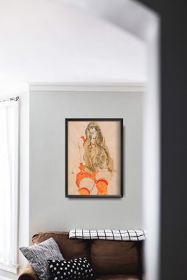 Vintage poster Sitting Girl With Falling Hair Egon Schiele