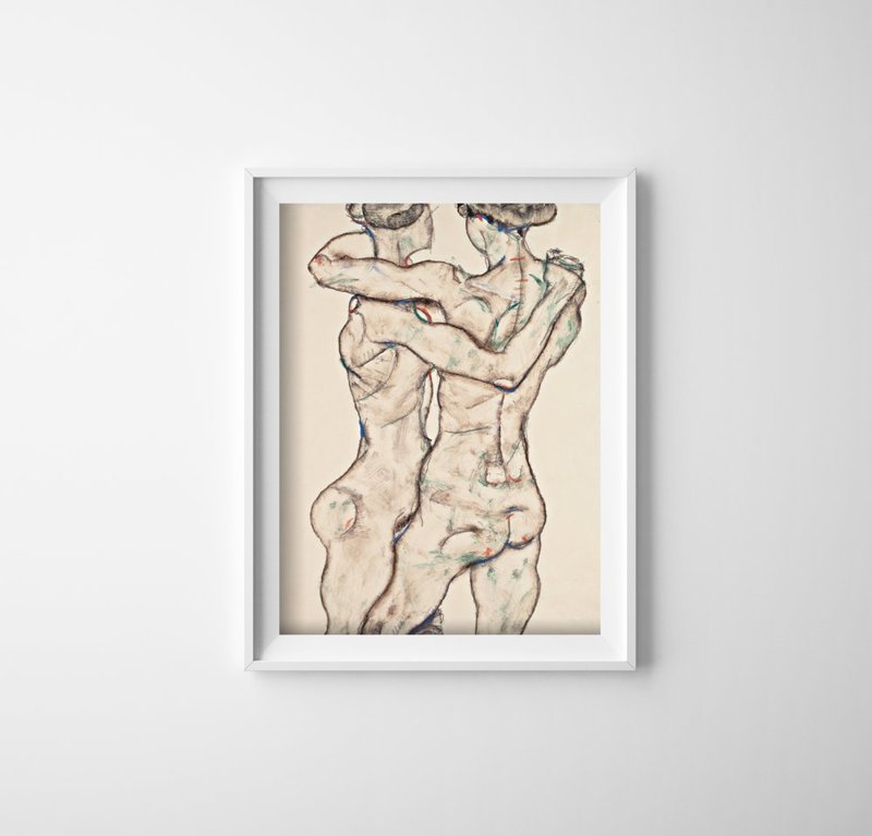 Wall art Egon Schiele Print Egon Schiele Naked Girls Embracing