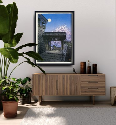 Vintage poster Cherry Blossom and Moon at Matsuyama Castle by Kawase Hasui