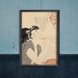 Canvas poster Woman Drinking Wine Kitagawa Utamaro Japanese Ukiyo-e