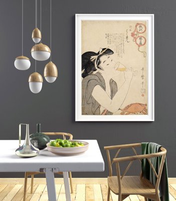 Canvas poster Woman Drinking Wine Kitagawa Utamaro Japanese Ukiyo-e
