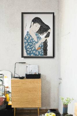 Vintage poster art Woman in Blue Combing Her Hair Hashiguchi Goyo Ukiyo-e