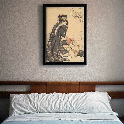 Vintage poster art A Woman Playing With A Young Boy Kitagawa Utamaro Ukiyo-e