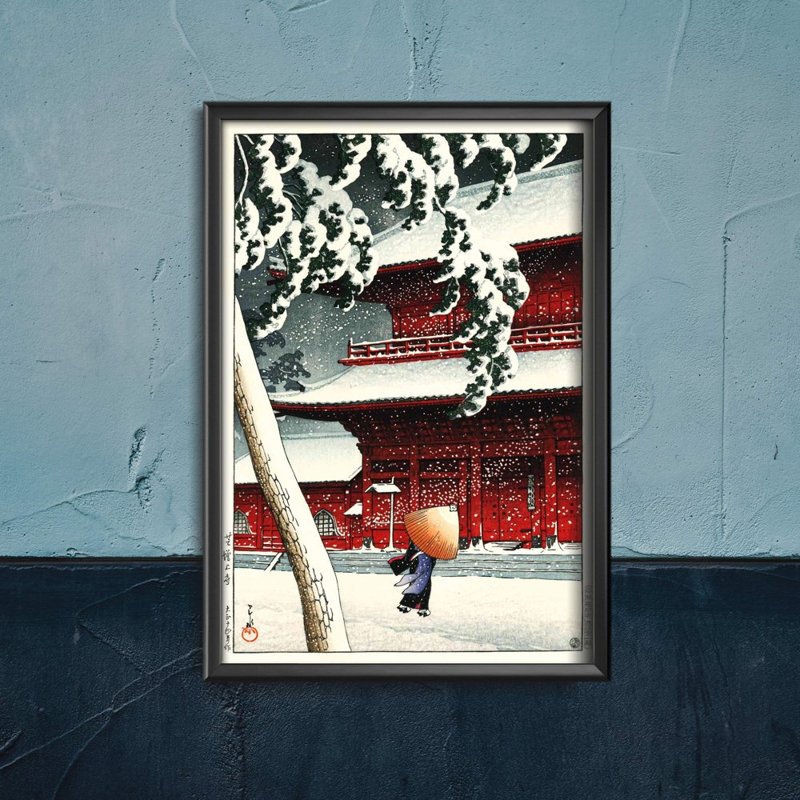 Vintage poster Snow at Zojoji Temple Kawase Hasui Ukiyo-e