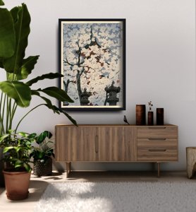 Vintage poster art Blooming Cherry Tree Toshogu Shrine Shiro Kasamatsu