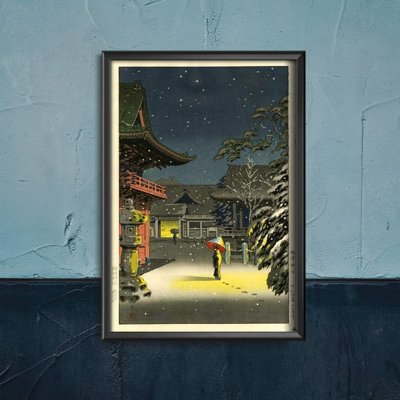 Vintage poster art Snow At Nezu Shrine Tsuchiya Koitsu Ukiyoe