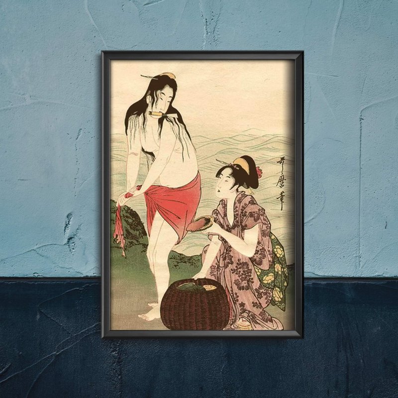 Vintage poster art Abalone Divers Kitagawa Utamaro Ukiyoe