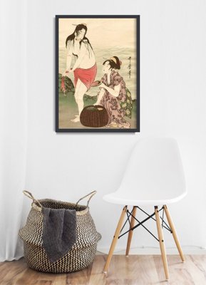 Vintage poster art Abalone Divers Kitagawa Utamaro Ukiyoe