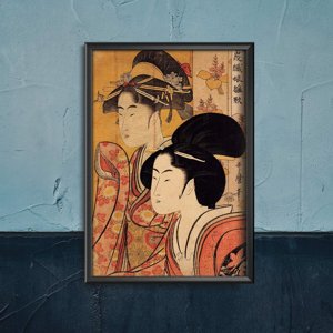 Vintage poster Two Beauties with Bamboo Utamaro Ukiyo-e