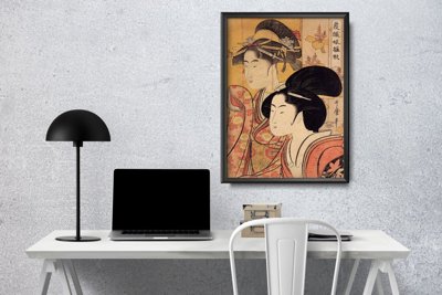 Vintage poster Two Beauties with Bamboo Utamaro Ukiyo-e