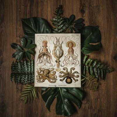 Vintage poster art Vitnage Octopus Gamochonia Ernst Haeckel