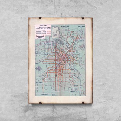 Poster Old Map Los Angeles Railway And Bus Route