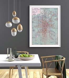 Poster Old Map Los Angeles Railway And Bus Route