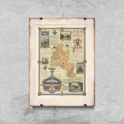 Vintage poster art Vintage Oxford Shire Map Oxford UK