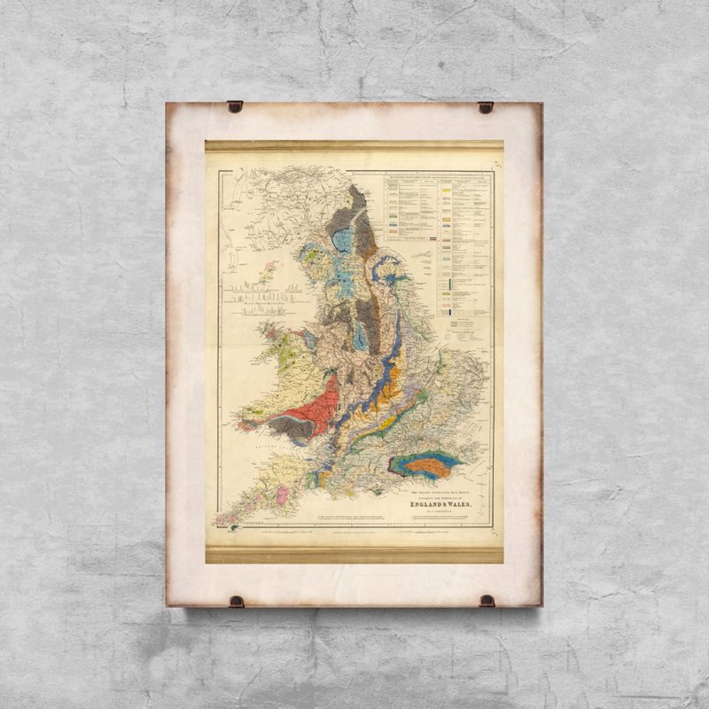 Canvas poster Old Map Of England -Rail Roads Geology