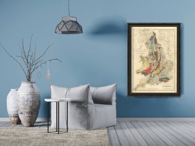 Canvas poster Old Map Of England -Rail Roads Geology