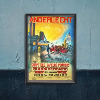 Vintage poster art Vintage Fireman Print Retro Fireman