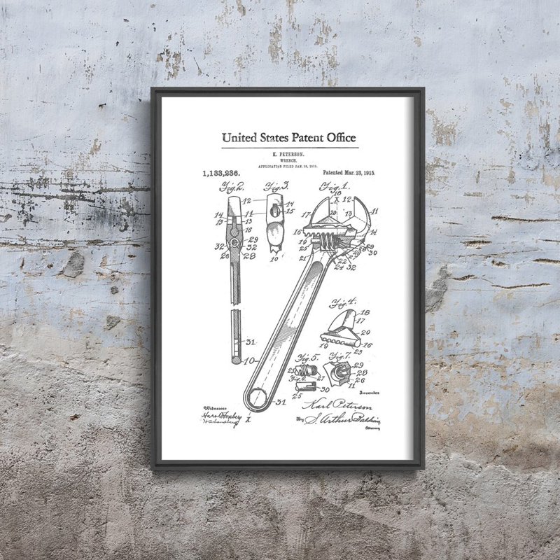 Vintage poster Adjustable Wrench Peterson United States Patent