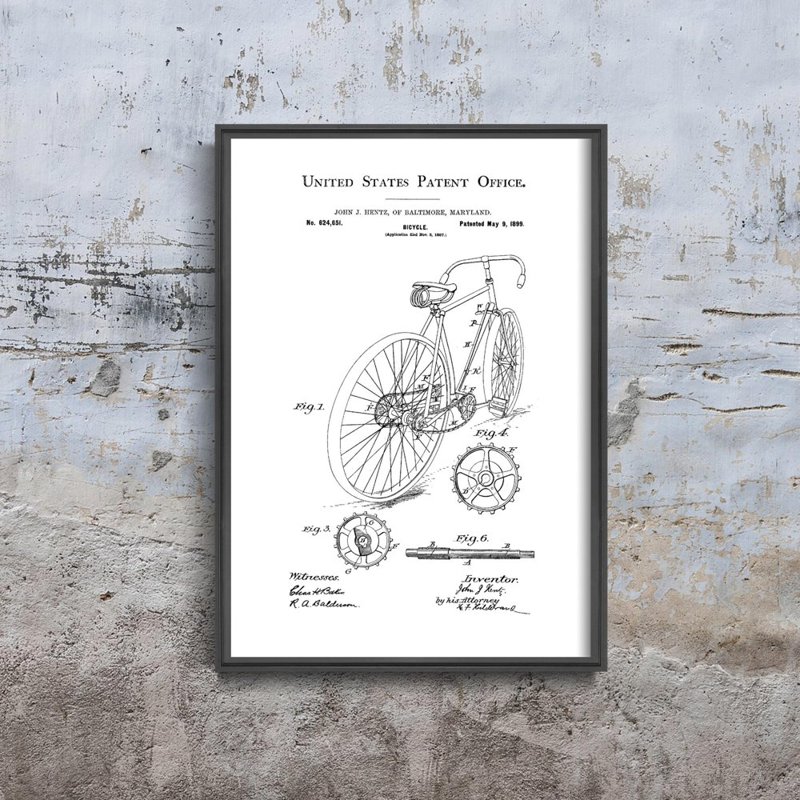 Poster Bicycle Hentz United States Patent Vintage