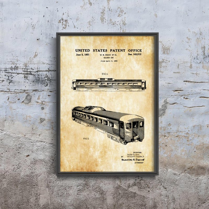 Wall art Railway Car United States Patent Locomotive