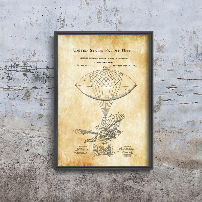 Vintage poster art Balloon Bird Flying Machine Patent Spalding