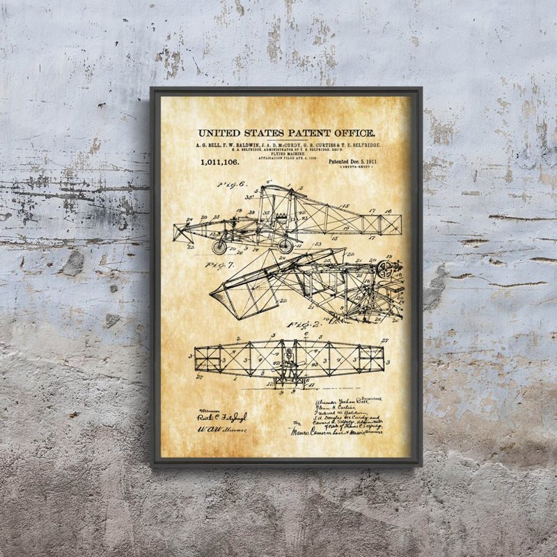 Canvas poster Alexander Bell Flying Machine Patent