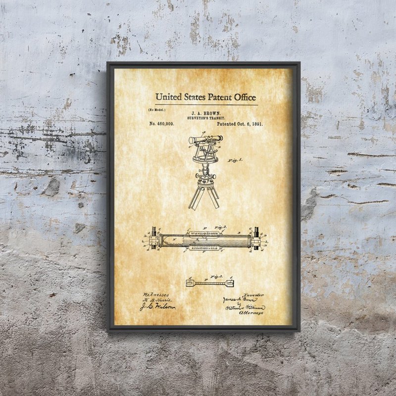 Vintage poster art Surveyor's Transit Brown United States Patent