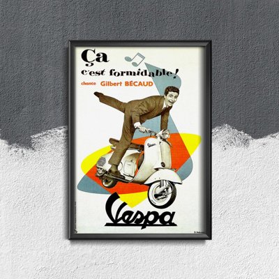 Poster Ca c’est formidable Chante Gilbert Bécaud Vespa Motorcycle Poster