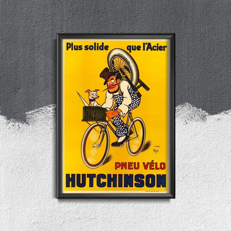 Vintage poster Pneu Velo Hutchinson Vintage Bicycle Poster by Mich