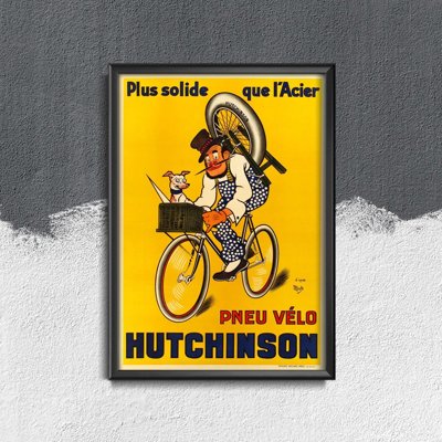 Vintage poster Pneu Velo Hutchinson Vintage Bicycle Poster by Mich