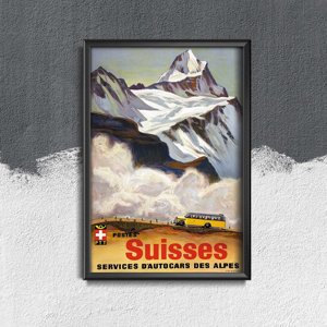 Vintage poster Switzerland Alps Buses