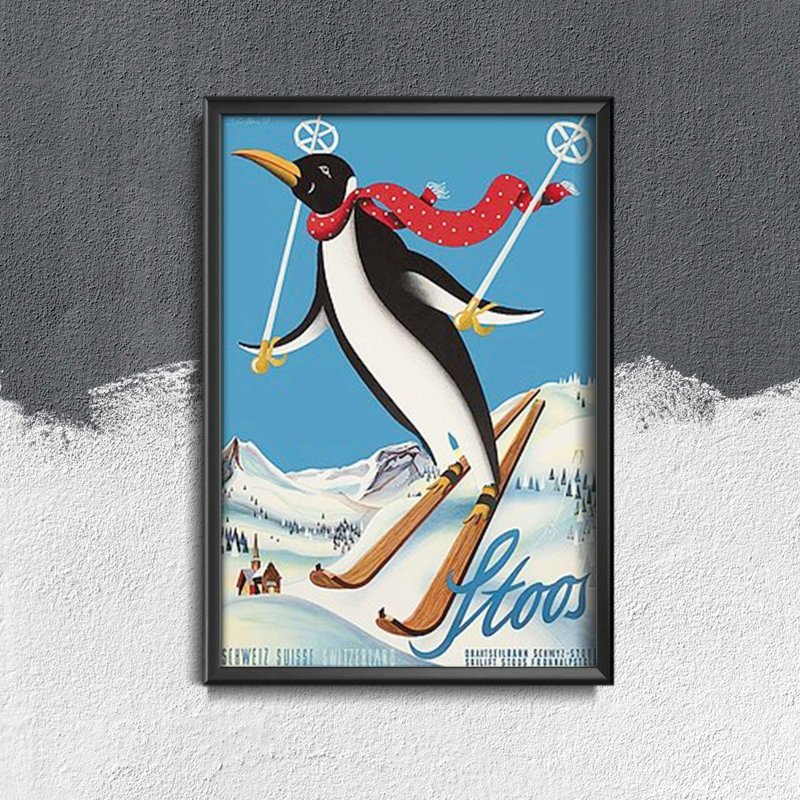 Poster Stoos Switzerland Skiing Penguin