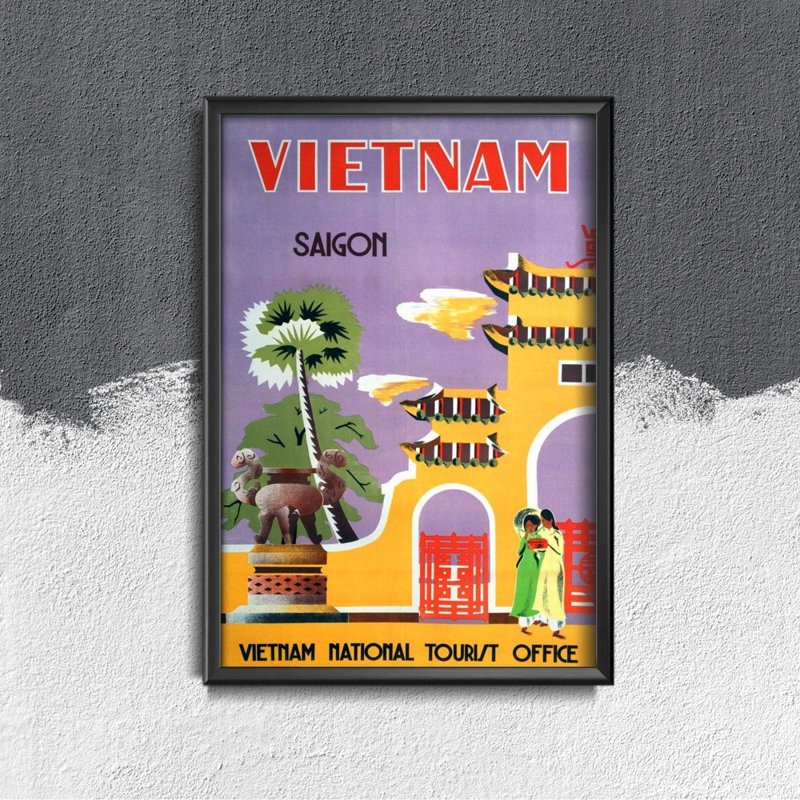 Vintage poster art Vietnam Saigon National turist
