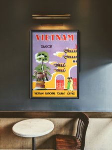 Vintage poster art Vietnam Saigon National turist