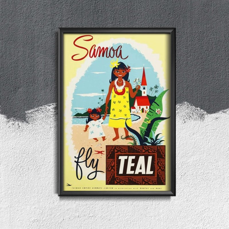 Vintage poster Samoa fly teal