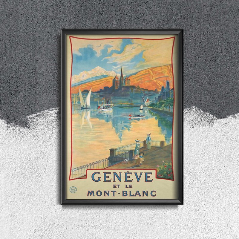 Vintage poster art Geneve et le mont blanc Switzerland