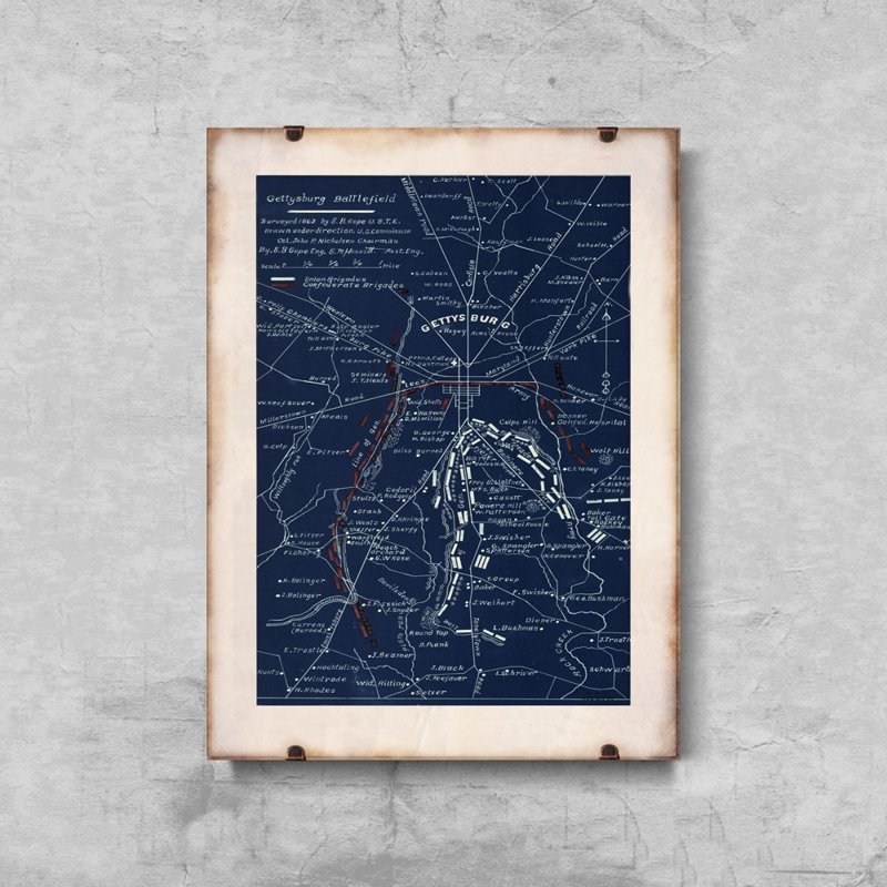 Canvas poster Old Map Gettysburg Battle Field