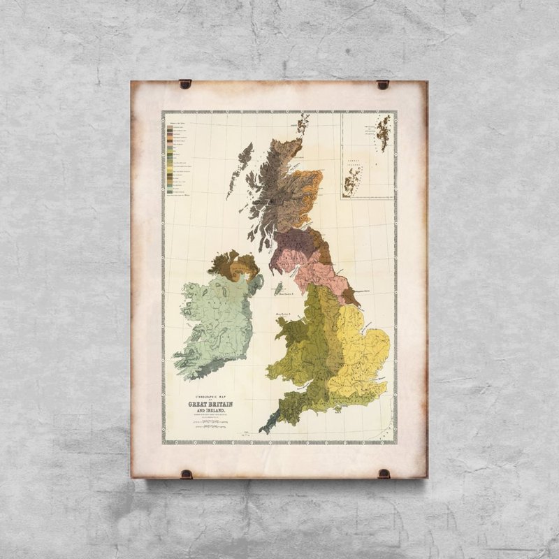 Vintage poster art Old Map of Great Britain and Ireland