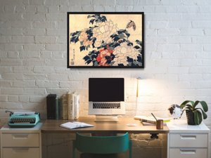 Poster Peonies And Butterfly Ukiyo-e