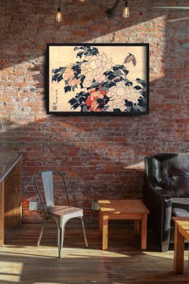 Poster Peonies And Butterfly Ukiyo-e